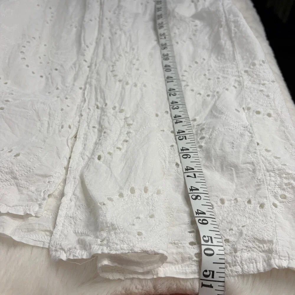 Luisa Perla Italy White Cotton Eyelet Lace Maxi Duster Coverup Tie Front One Sz